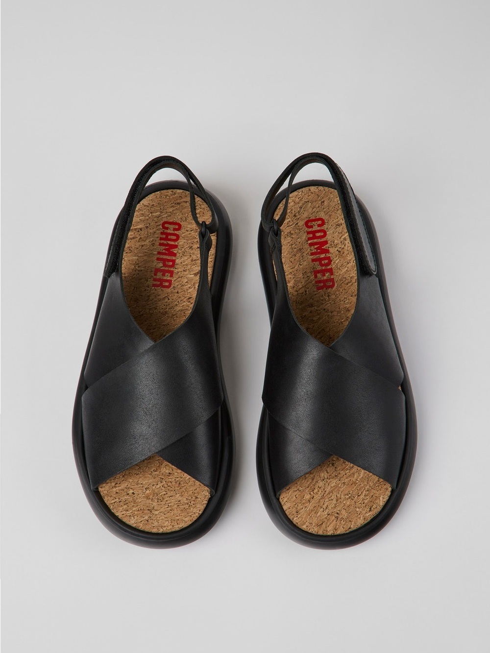 Camper Black Leather Crisscross Slingback Sandals